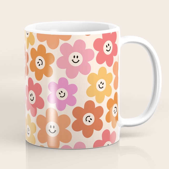 Vintage Smiley Floral Mug – Retro Ceramic Coffee Cup, 11oz / 15oz